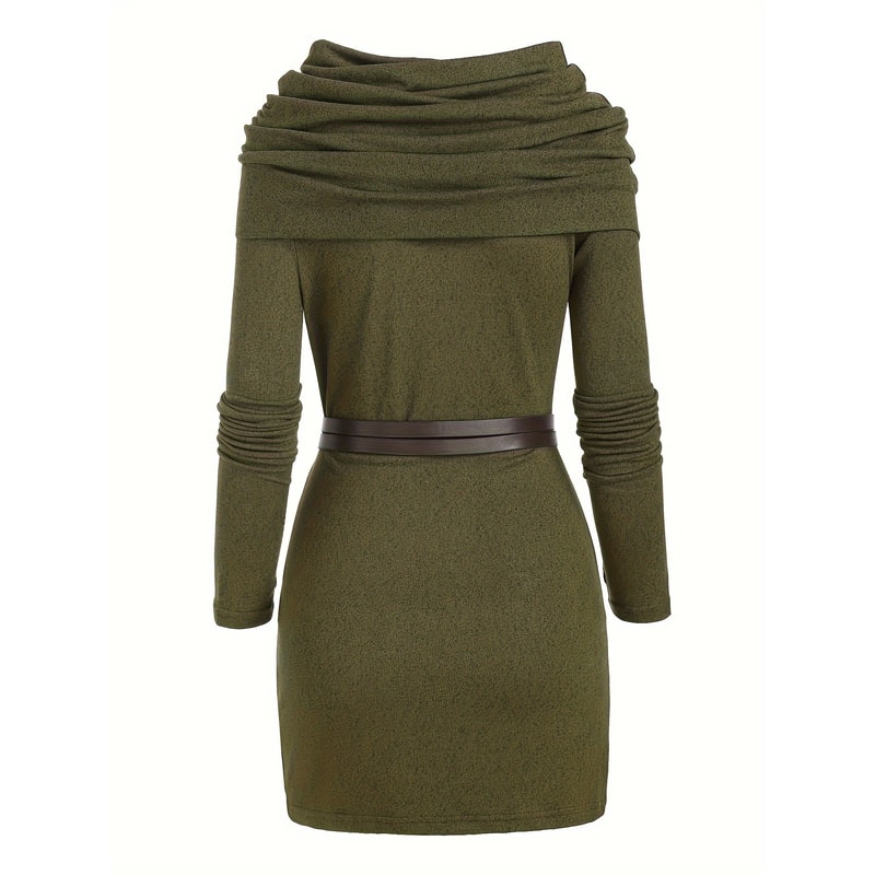 Commuter Pile Collar Knitted Dress, Solid Color Fashion Women Temperament Look