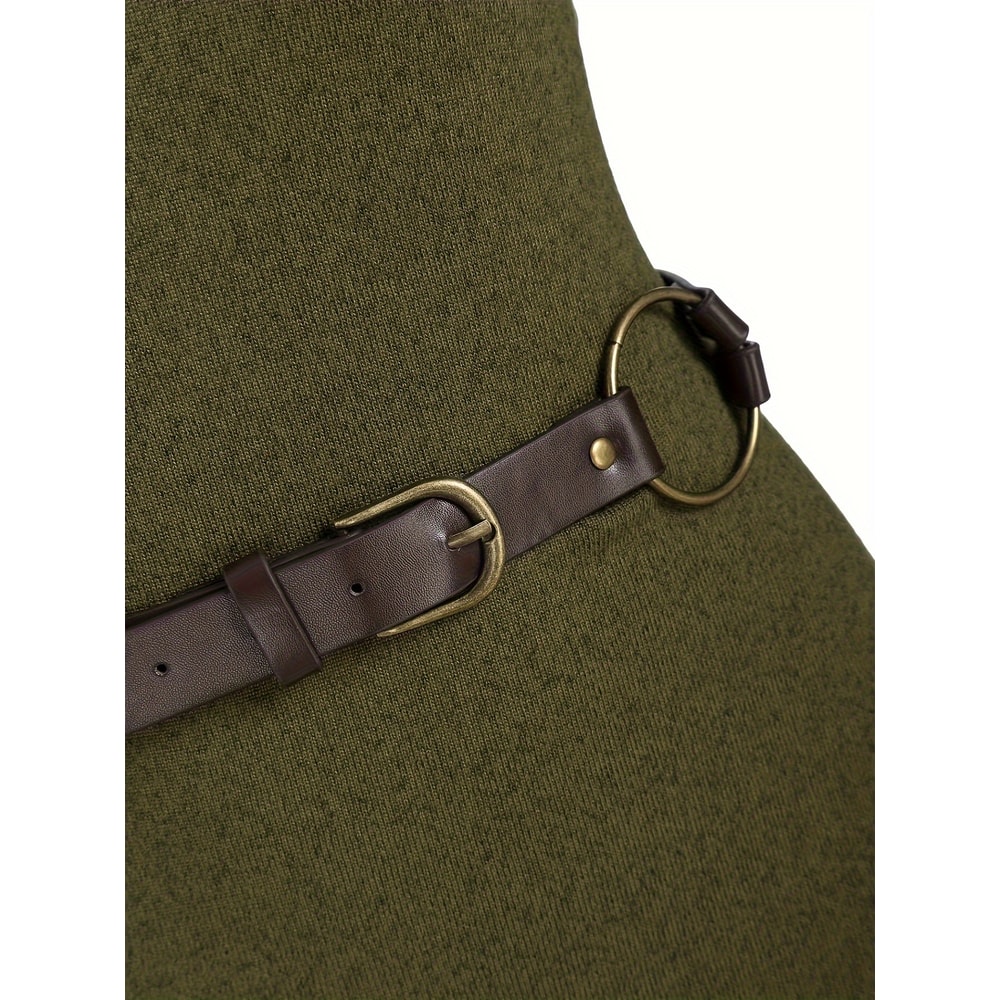 Commuter Pile Collar Knitted Dress, Solid Color Fashion Women Temperament Look