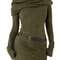 Commuter Pile Collar Knitted Dress, Solid Color Fashion Women Temperament Look