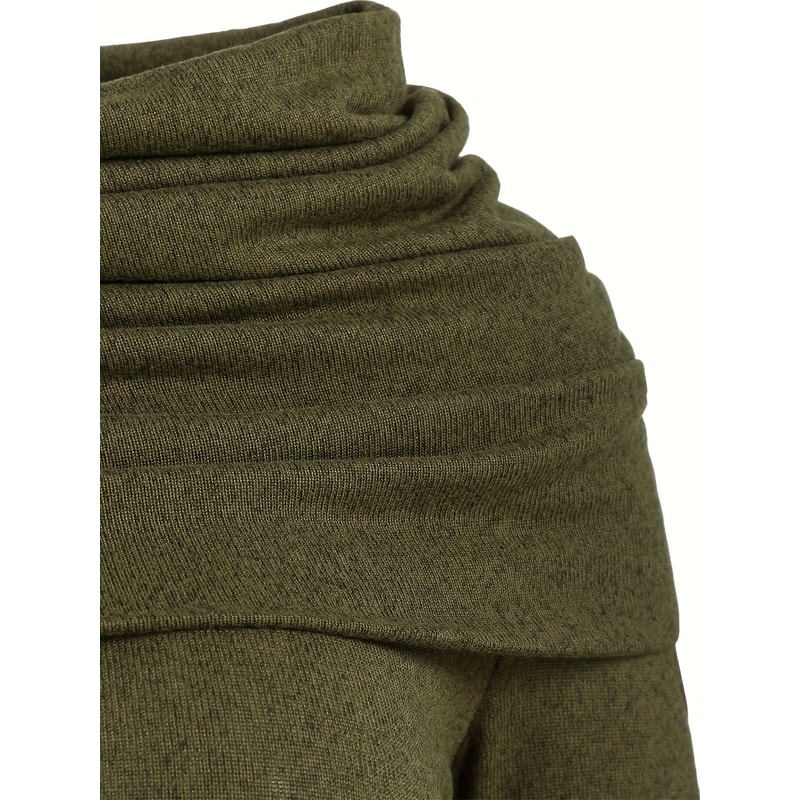 Commuter Pile Collar Knitted Dress, Solid Color Fashion Women Temperament Look