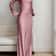 Luxury Womens Satin Maxi Dress, Bespoke Corset Waist Tie, Classic Round Neck, Flared Sleeve Evening Dress
