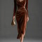 Casual Gold Velvet Sexy Bodycon Dress, European and American Womens Long Sleeve Slim Pleated Split Style