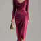 Casual Gold Velvet Sexy Bodycon Dress, European and American Womens Long Sleeve Slim Pleated Split Style