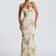 Nibber Elegant Flower Embroidery Maxi Dress Women, Low Neck Cross Bandage Backless Summer Skinny Holiday Vestidos