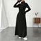 Turtleneck Vintage Dress Women, Autumn Winter Solid Casual Street Vestidos Fashion