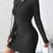 Comfortable Casual Hooded Slim Fit Dress Trendy Ribbed Knitted Style With Drawstring For Women 3