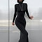 Elegant Dresses For Women, Sexy Solid Turtleneck, Full Sleeves Sheath Long Party Dress, Female Fashion Vestidos