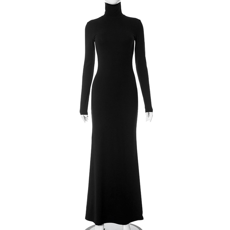 Elegant Dresses For Women, Sexy Solid Turtleneck, Full Sleeves Sheath Long Party Dress, Female Fashion Vestidos