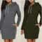 Hooded Warm Sweat Shirt Dress, Womens Knee Length, Long Sleeve, Side Zip Neckline, Pockets, Simple Casual Sports Skirt