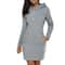 Hooded Warm Sweat Shirt Dress, Womens Knee Length, Long Sleeve, Side Zip Neckline, Pockets, Simple Casual Sports Skirt
