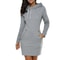 Hooded Warm Sweat Shirt Dress, Womens Knee Length, Long Sleeve, Side Zip Neckline, Pockets, Simple Casual Sports Skirt