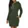 Hooded Warm Sweat Shirt Dress, Womens Knee Length, Long Sleeve, Side Zip Neckline, Pockets, Simple Casual Sports Skirt