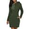 Hooded Warm Sweat Shirt Dress, Womens Knee Length, Long Sleeve, Side Zip Neckline, Pockets, Simple Casual Sports Skirt