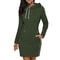 Hooded Warm Sweat Shirt Dress, Womens Knee Length, Long Sleeve, Side Zip Neckline, Pockets, Simple Casual Sports Skirt