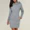 Hooded Warm Sweat Shirt Dress, Womens Knee Length, Long Sleeve, Side Zip Neckline, Pockets, Simple Casual Sports Skirt