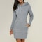 Hooded Warm Sweat Shirt Dress, Womens Knee Length, Long Sleeve, Side Zip Neckline, Pockets, Simple Casual Sports Skirt