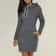 Hooded Warm Sweat Shirt Dress, Womens Knee Length, Long Sleeve, Side Zip Neckline, Pockets, Simple Casual Sports Skirt