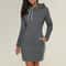 Hooded Warm Sweat Shirt Dress, Womens Knee Length, Long Sleeve, Side Zip Neckline, Pockets, Simple Casual Sports Skirt