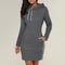 Hooded Warm Sweat Shirt Dress, Womens Knee Length, Long Sleeve, Side Zip Neckline, Pockets, Simple Casual Sports Skirt