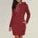 Hooded Warm Sweat Shirt Dress, Womens Knee Length, Long Sleeve, Side Zip Neckline, Pockets, Simple Casual Sports Skirt