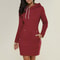 Hooded Warm Sweat Shirt Dress, Womens Knee Length, Long Sleeve, Side Zip Neckline, Pockets, Simple Casual Sports Skirt