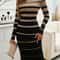 Fall Holiday Streetwear Dress Striped Bodycon Knit Office Long Sleeve