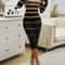 Fall Holiday Streetwear Dress Striped Bodycon Knit Office Long Sleeve