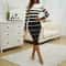 Fall Holiday Streetwear Dress Striped Bodycon Knit Office Long Sleeve