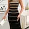 Fall Holiday Streetwear Dress Striped Bodycon Knit Office Long Sleeve