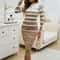 Fall Holiday Streetwear Dress Striped Bodycon Knit Office Long Sleeve