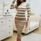Fall Holiday Streetwear Dress Striped Bodycon Knit Office Long Sleeve