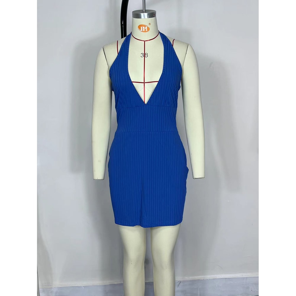 Plus Size Women's Sexy Backless Hanging Neck Dress Solid Color Europe and America Summer