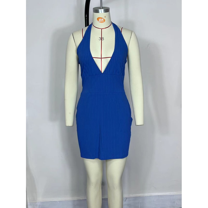 Plus Size Women's Sexy Backless Hanging Neck Dress Solid Color Europe and America Summer