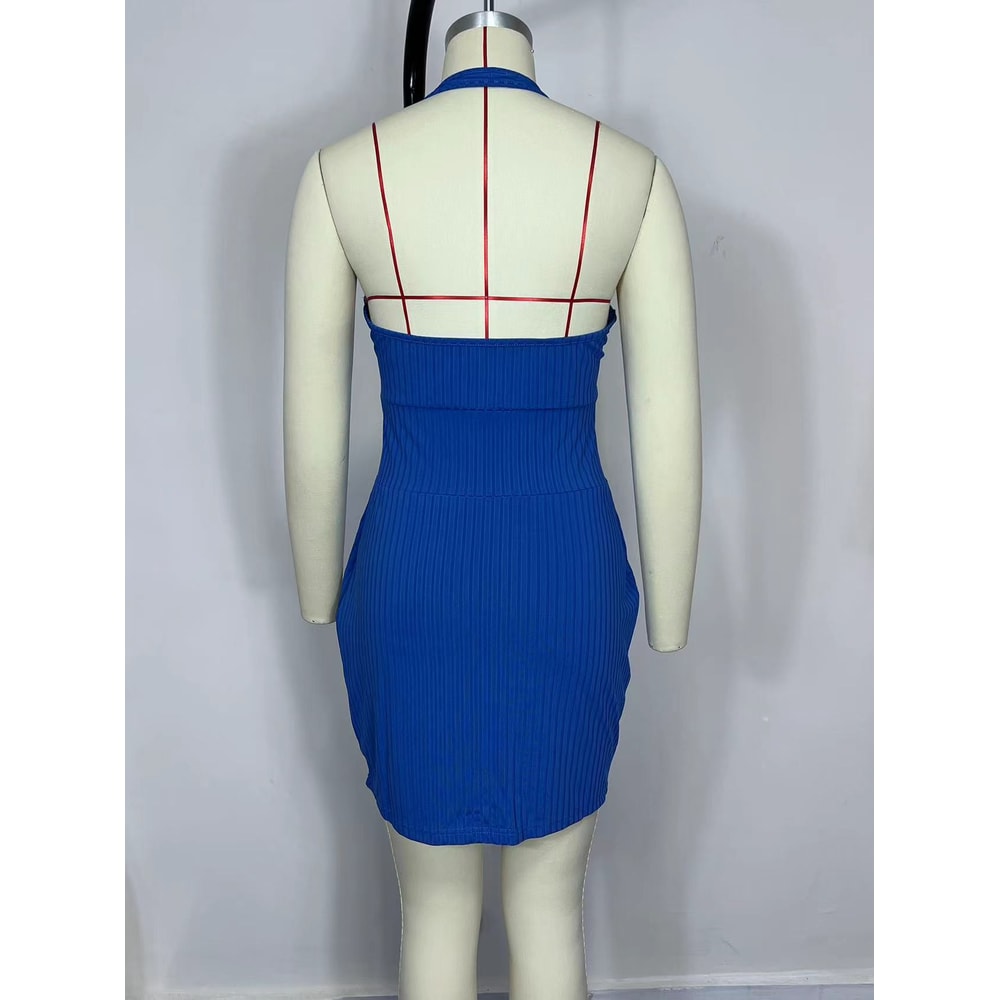 Plus Size Women's Sexy Backless Hanging Neck Dress Solid Color Europe and America Summer