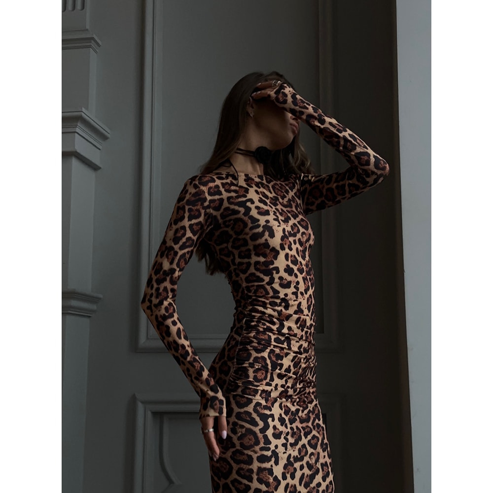Fashion Leopard Bodycon Sheath, Slim Female Bodycon Robes Vestidos
