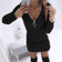 Casual Elegant Womens LongSleeve Knitted Bodycon Dress Autumn Winter Solid Color Zipper Waist 1