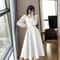 High Waist Slim Evening Party Dresses Long Puff Sleeve Solid Elegant Dress Women Fashion Wedding Gu 3