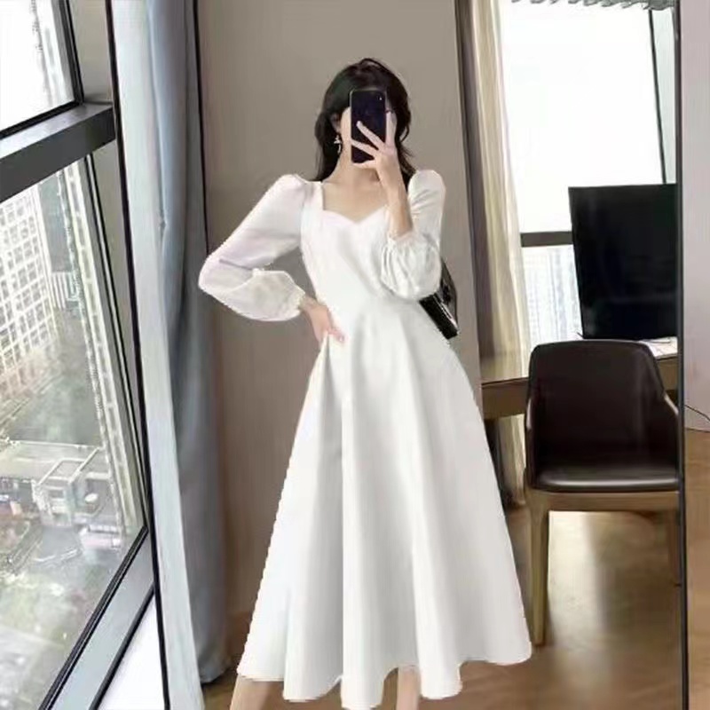High Waist Slim Evening Party Dresses Long Puff Sleeve Solid Elegant Dress Women Fashion Wedding Gu 3