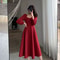 High Waist Slim Evening Party Dresses Long Puff Sleeve Solid Elegant Dress Women Fashion Wedding Gu 2