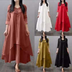 comfy loose long sleeve robe, mori girl style dress for women, casual plus size long skirt