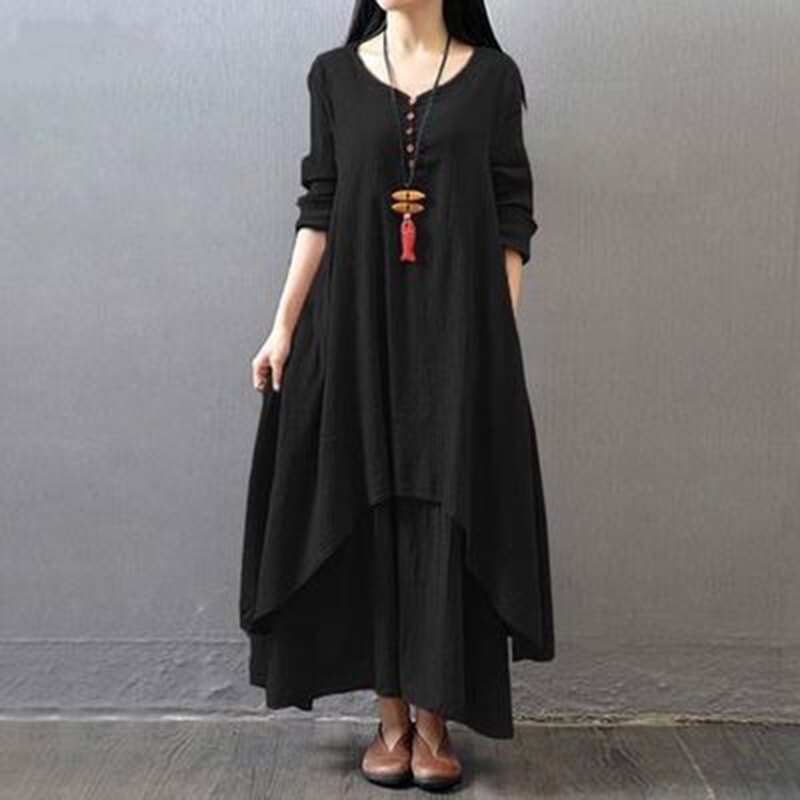 Comfy Loose Long Sleeve Robe, Mori Girl Style Dress for Women, Casual Plus Size Long Skirt