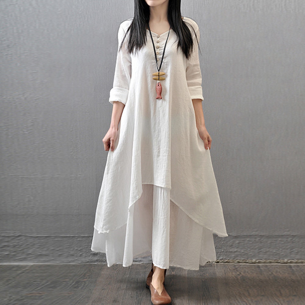 Comfy Loose Long Sleeve Robe, Mori Girl Style Dress for Women, Casual Plus Size Long Skirt