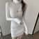 Sexy Mini Knitted Dress Autumn Winter Long Sleeve Casual Turtleneck Dress For Women 1