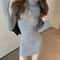 Sexy Mini Knitted Dress Autumn Winter Long Sleeve Casual Turtleneck Dress For Women 2