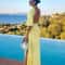Women's Solid Yellow Backless Maxi Dress, Elegant Split Slim Fit, Pleated Half Sleeve Long Dresses, High Street Summer