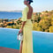 Women's Solid Yellow Backless Maxi Dress, Elegant Split Slim Fit, Pleated Half Sleeve Long Dresses, High Street Summer