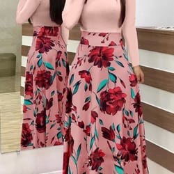 long dresses autumn flower color matching dresses women's clothing