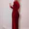Women Spring And Autumn Velvet Bodycon Long Sleeve Party Evening Midi Dress With Split Pencil Desig 2