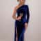 Women Spring And Autumn Velvet Bodycon Long Sleeve Party Evening Midi Dress With Split Pencil Desig 4