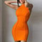 Sexy Summer Slim Wrap Hip Dress Solid Patchwork Sleeveless Mini Dresses Women Oneck High Street INS 0